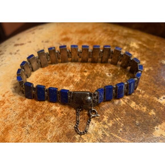 Vintage Sterling Silver and Lapis Bracelet - Picture 5 of 6